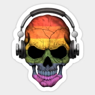 Dj Skull with Gay Pride Rainbow Flag Sticker